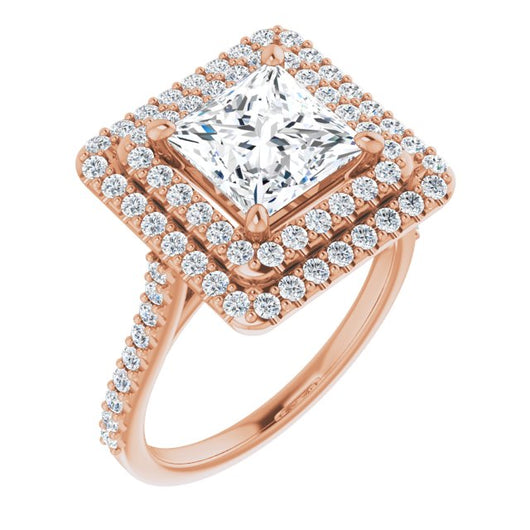 10K Rose Gold Customizable Double-Halo Princess/Square Cut Design with Accented Split Band