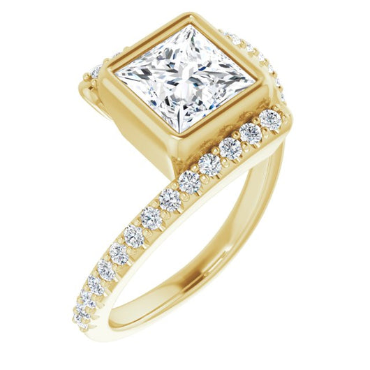 10K Yellow Gold Customizable Bezel-set Princess/Square Cut Design with Bypass Pavé Band