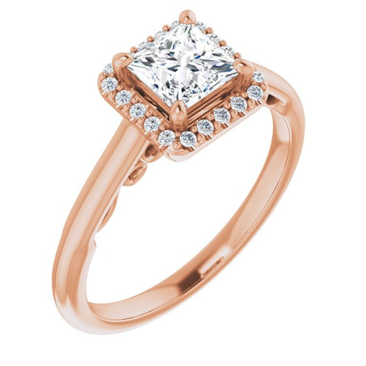 10K Rose Gold Customizable Cathedral-Halo Princess/Square Cut Style featuring Sculptural Trellis