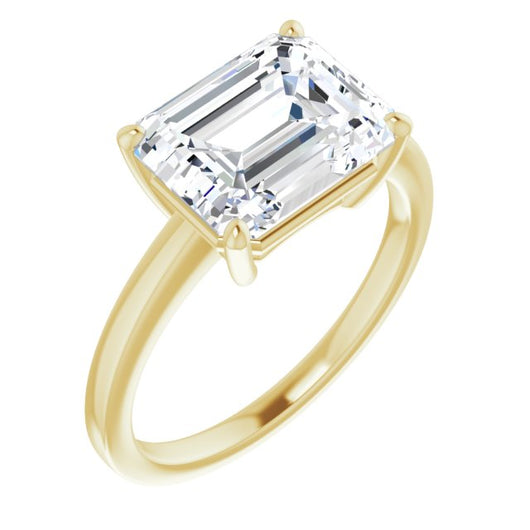 10K Yellow Gold Customizable Bowl-Prongs Emerald/Radiant Cut Solitaire with Thin Band