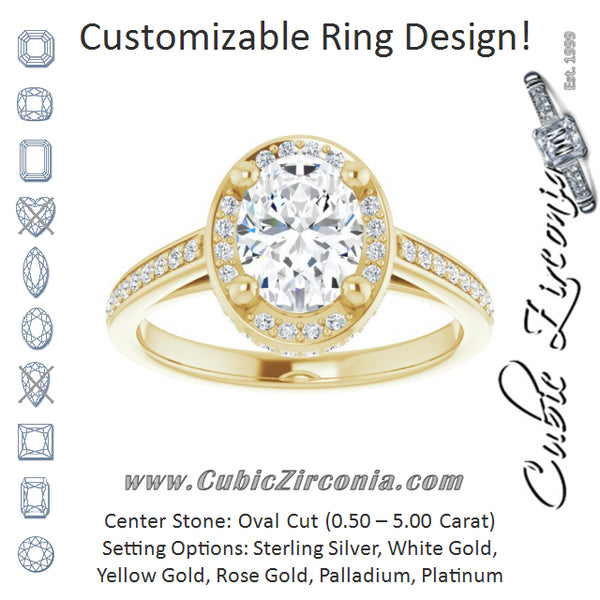 Cubic Zirconia Engagement Ring- The Estelle (Customizable Cathedral-Halo Oval Cut Design with Under-halo & Shared Prong Band)