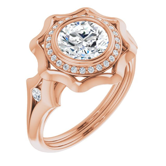 10K Rose Gold Customizable Bezel-set Round Cut with Halo & Oversized Floral Design