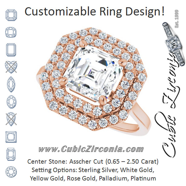 Cubic Zirconia Engagement Ring- The Giuliana (Customizable Cathedral-set Asscher Cut Design with Double Halo)