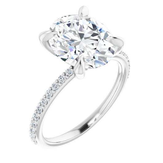 10K White Gold Customizable Oval Cut Style with Delicate Pavé Band