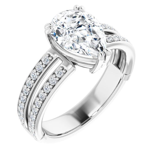 14K White Gold Customizable Pear Cut Design featuring Split Band with Accents