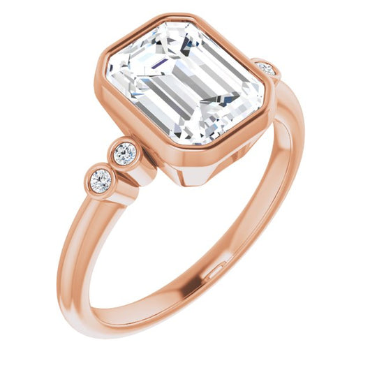 10K Rose Gold Customizable 5-stone Bezel-set Emerald/Radiant Cut Design with Quad Round-Bezel Side Stones