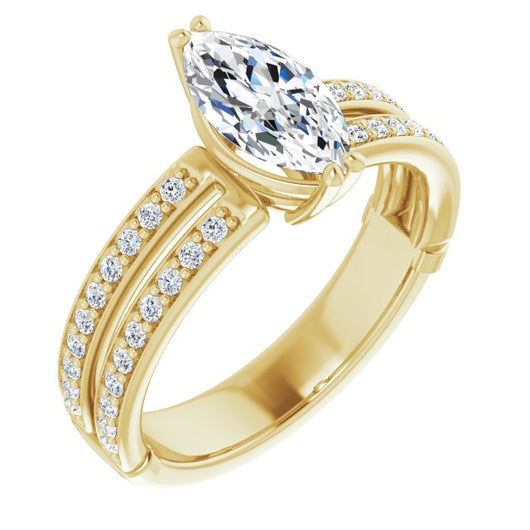 14K Yellow Gold Customizable Marquise Cut Design featuring Split Band with Accents