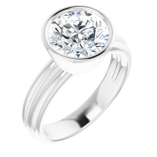 10K White Gold Customizable Bezel-set Round Cut Solitaire with Grooved Band