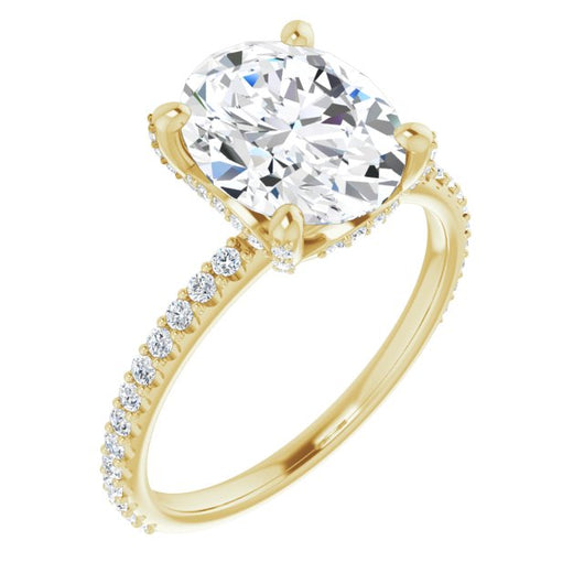 10K Yellow Gold Customizable Oval Cut Design with Round-Accented Band, Micropav? Under-Halo and Decorative Prong Accents)