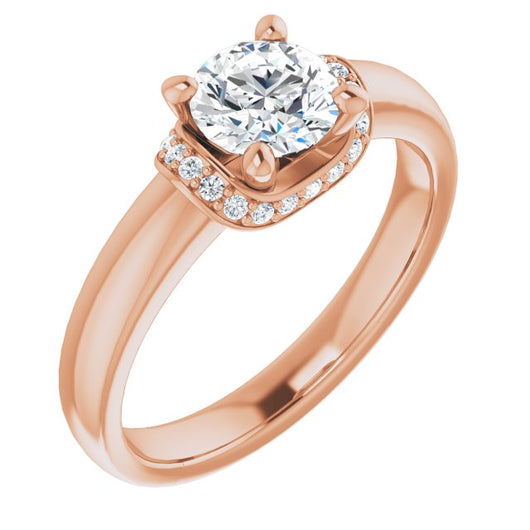 10K Rose Gold Customizable Round Cut Style featuring Saddle-shaped Under Halo