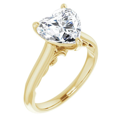 10K Yellow Gold Customizable Heart Cut Cathedral Solitaire with Two-Tone Option Decorative Trellis 'Down Under'