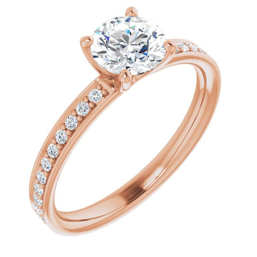 10K Rose Gold Customizable Classic Prong-set Round Cut Design with Shared Prong Band