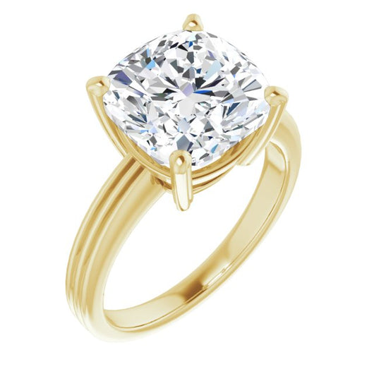 10K Yellow Gold Customizable Cushion Cut Solitaire with Double-Grooved Band