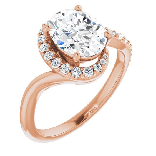 10K Rose Gold Customizable Oval Cut Design with Swooping Pavé Bypass Band