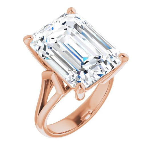 10K Rose Gold Customizable Cathedral-Raised Emerald/Radiant Cut Solitaire with Angular Chevron Split Band