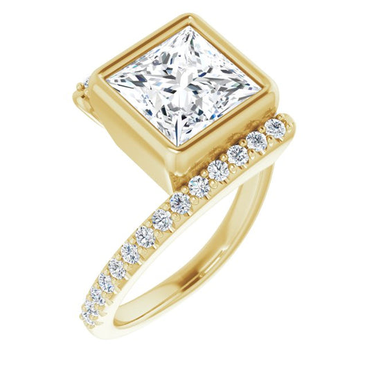 10K Yellow Gold Customizable Bezel-set Princess/Square Cut Design with Bypass Pavé Band