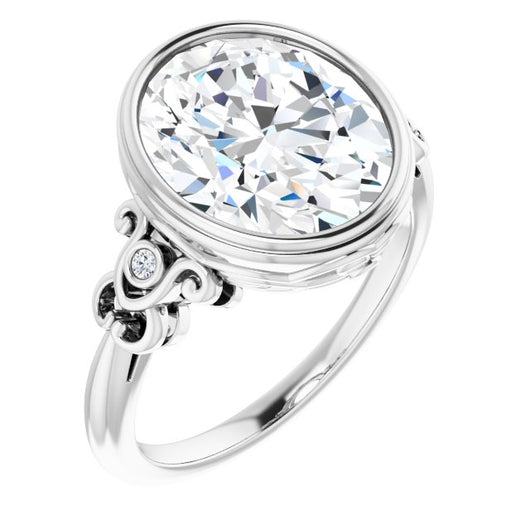 10K White Gold Customizable 5-stone Design with Oval Cut Center and Quad Round-Bezel Accents