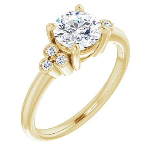 10K Yellow Gold Customizable 7-stone Round Cut Center with Round-Bezel Side Stones