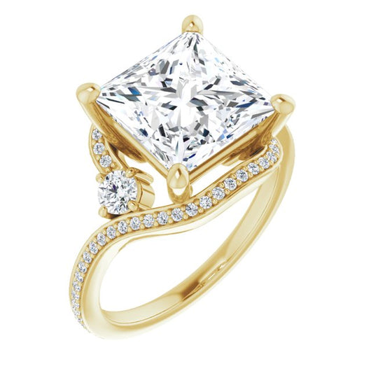 10K Yellow Gold Customizable Princess/Square Cut Bypass Design with Semi-Halo and Accented Band