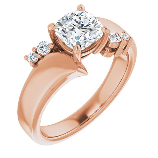 10K Rose Gold Customizable 5-stone Cushion Cut Style featuring Artisan Bypass