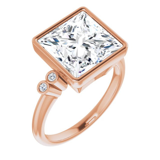 10K Rose Gold Customizable 5-stone Bezel-set Princess/Square Cut Design with Quad Round-Bezel Side Stones