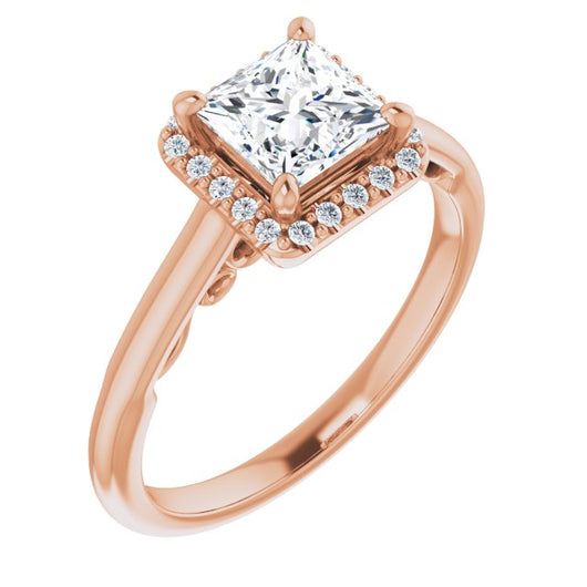 10K Rose Gold Customizable Cathedral-Halo Princess/Square Cut Style featuring Sculptural Trellis