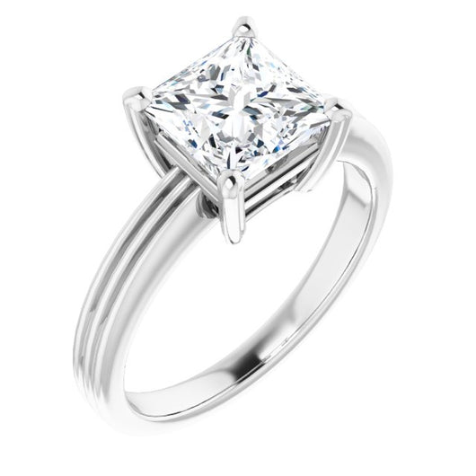 10K White Gold Customizable Princess/Square Cut Solitaire with Double-Grooved Band