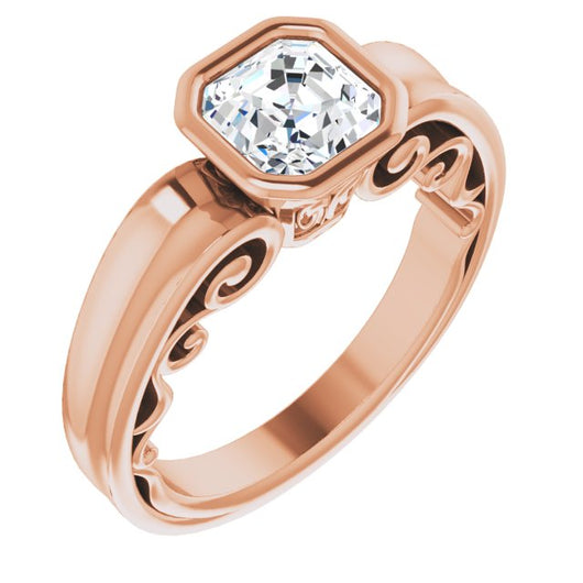 10K Rose Gold Customizable Bezel-set Asscher Cut Solitaire with Wide 3-sided Band