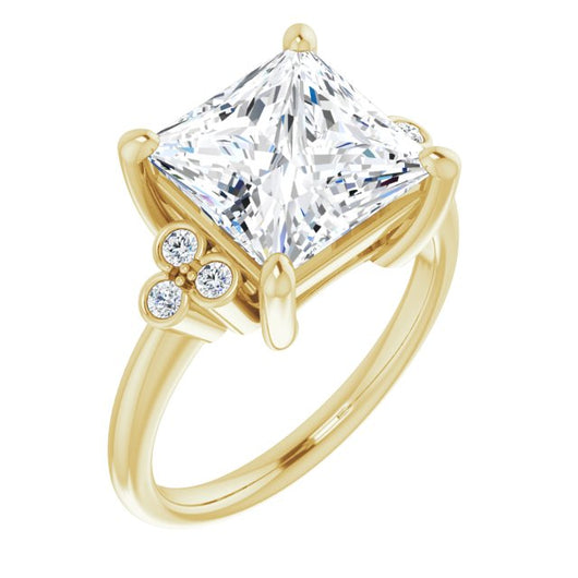 10K Yellow Gold Customizable 7-stone Princess/Square Cut Center with Round-Bezel Side Stones