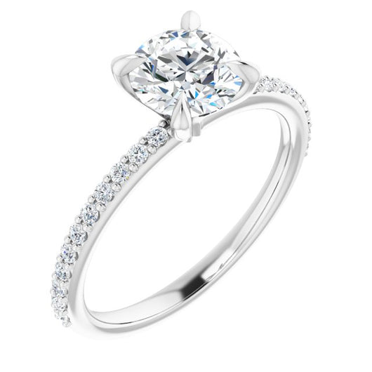 10K White Gold Customizable Round Cut Style with Delicate Pavé Band