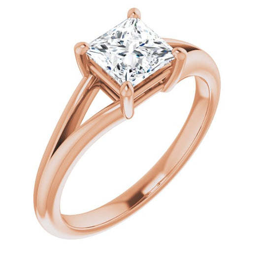 10K Rose Gold Customizable Princess/Square Cut Solitaire with Tapered Split Band