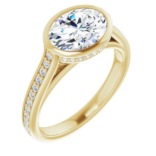 10K Yellow Gold Customizable Cathedral-Bezel Oval Cut Design with Under Halo and Shared Prong Band