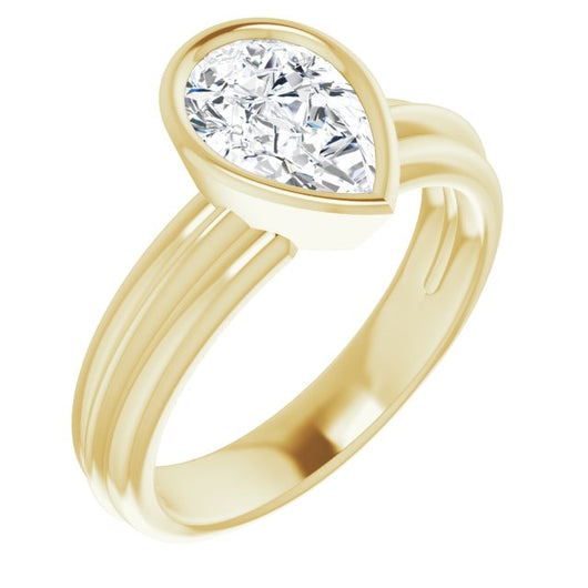 10K Yellow Gold Customizable Bezel-set Pear Cut Solitaire with Grooved Band