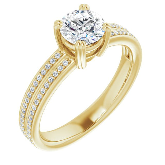 10K Yellow Gold Customizable Round Cut Center with 100-stone* "Waterfall" Pavé Split Band