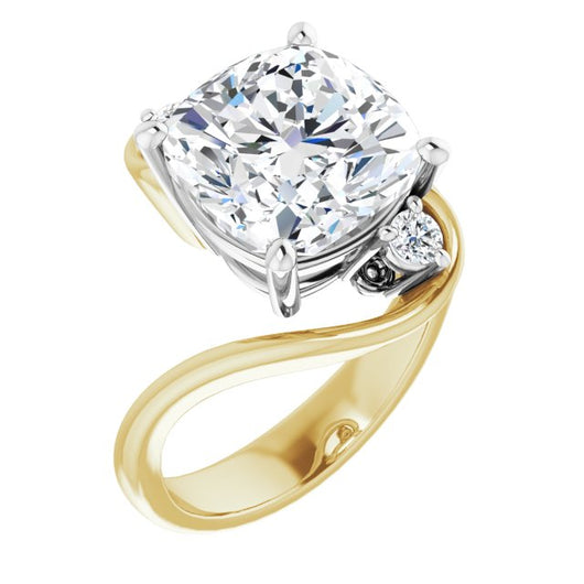 14K Yellow & White Gold Customizable 3-stone Cushion Cut Setting featuring Artisan Bypass