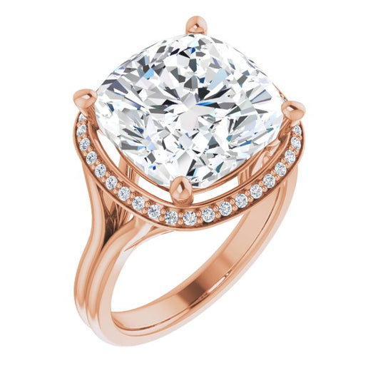 10K Rose Gold Customizable Cathedral-set Cushion Cut Design with Split-band & Halo Accents