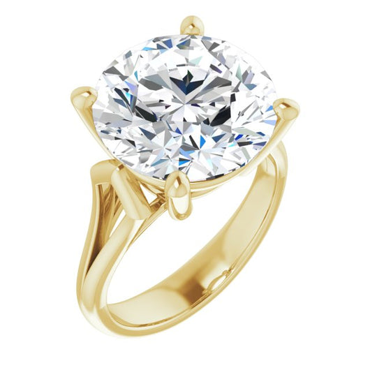 10K Yellow Gold Customizable Cathedral-Raised Round Cut Solitaire with Angular Chevron Split Band