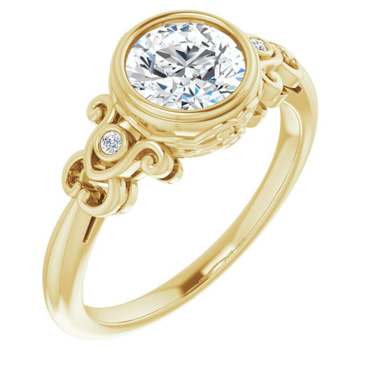 10K Yellow Gold Customizable 5-stone Design with Round Cut Center and Quad Round-Bezel Accents