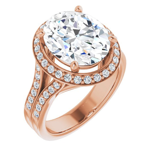 10K Rose Gold Customizable Oval Cut Halo Style with Accented Split-Band