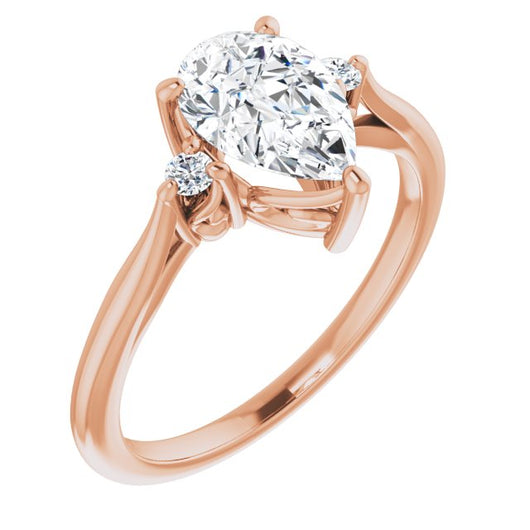 10K Rose Gold Customizable Three-stone Pear Cut Design with Small Round Accents and Vintage Trellis/Basket