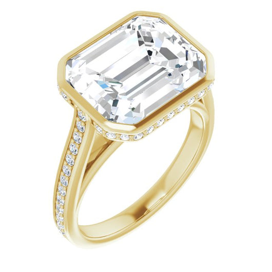 10K Yellow Gold Customizable Cathedral-Bezel Emerald/Radiant Cut Design with Under Halo and Shared Prong Band