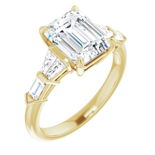 10K Yellow Gold Customizable 7-stone Design with Emerald/Radiant Cut Center and Baguette Accents