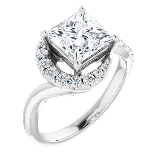 10K White Gold Customizable Princess/Square Cut Design with Swooping Pavé Bypass Band