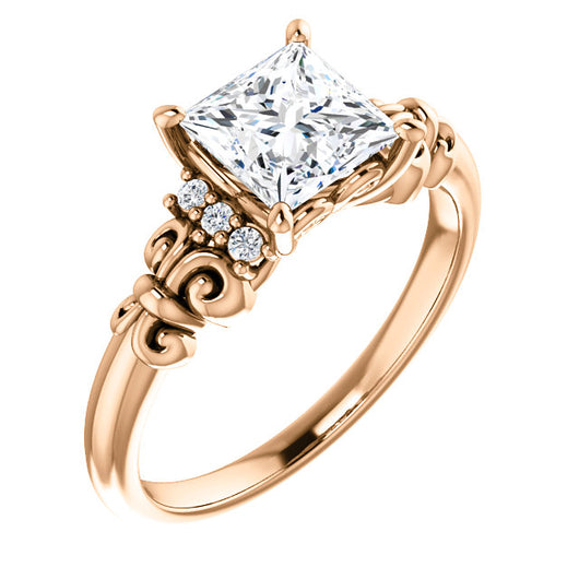 10K Rose Gold Customizable 7-stone Princess/Square Cut Design with Vertical Round-Channel Accents