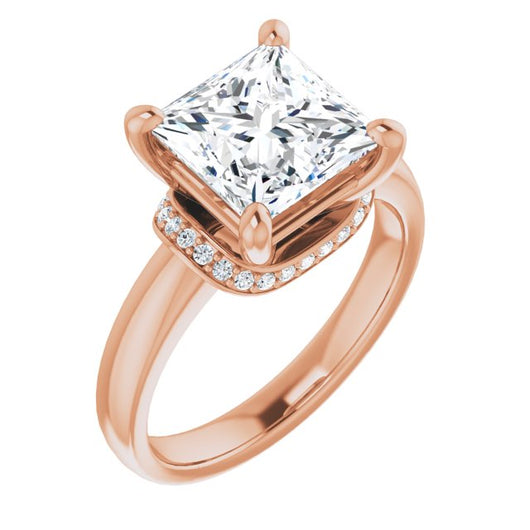 10K Rose Gold Customizable Princess/Square Cut Style featuring Saddle-shaped Under Halo