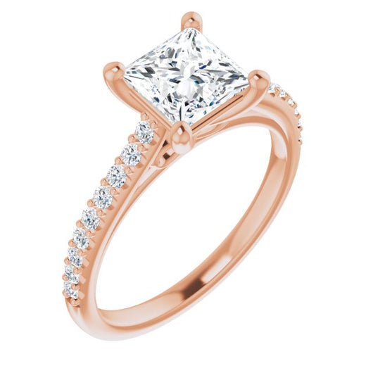 10K Rose Gold Customizable Cathedral-raised Princess/Square Cut Design with Accented Band and Infinity Symbol Trellis Decoration