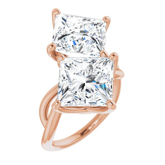 10K Rose Gold Customizable 2-stone Princess/Square Cut Artisan Style with Wide, Infinity-inspired Split Band