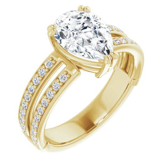 14K Yellow Gold Customizable Pear Cut Design featuring Split Band with Accents