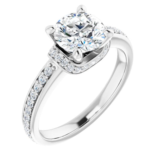 10K White Gold Customizable Round Cut Setting with Organic Under-halo & Shared Prong Band