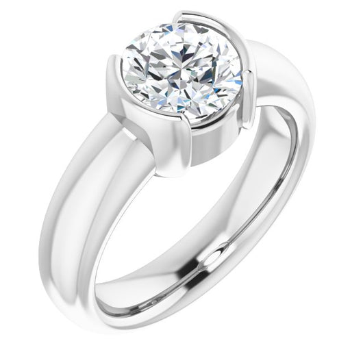 10K White Gold Customizable Bezel-set Round Cut Solitaire with Thick Band